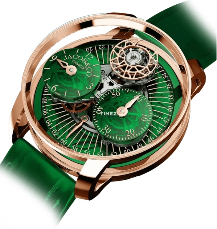 Jacob & Co.,Astronomia 43mm,43mm,Rose Gold,Sapphire,Green,Skeleton,Handwound,Tourbillon,Sapphire,Crystal Glass,AR200,AR200.40.AA.AC.A