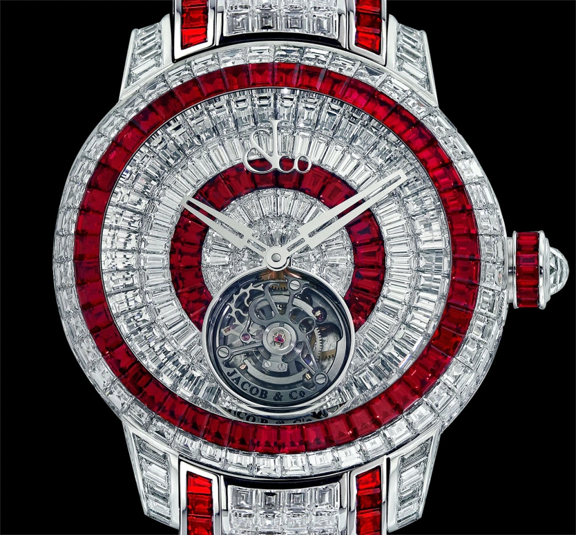 Jacob & Co.,Caviar Tourbillon 44mm,44mm,White Gold,Silver,Red,Handwound,Tourbillon,Sapphire,Crystal Glass,CV300,CV300.30.BD.DR.A 30BA