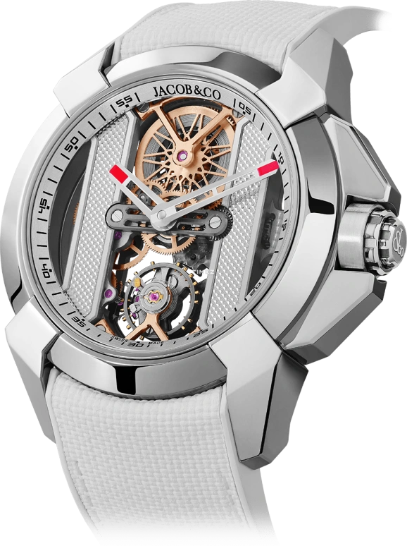 Jacob & Co.,EPIC 44mm,44mm,Stainless Steel,Skeleton,Handwound,Sapphire,Crystal Glass,Round,EX120,EX120.10.AE.AA.ABRUA