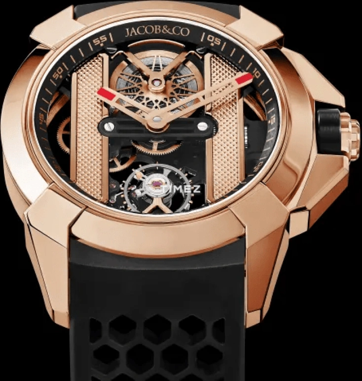 Jacob & Co.,EPIC 44mm,44mm,Rose Gold,Black,Rose Gold,Skeleton,Handwound,Sapphire,Crystal Glass,Round,EX120,EX120.43.AB.AB.ABRUA