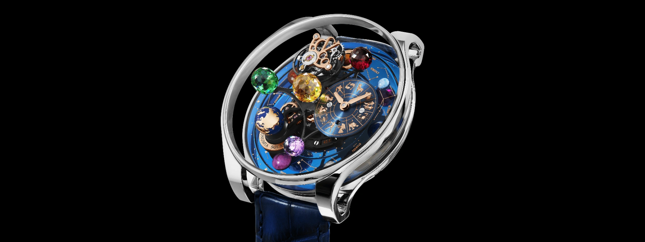 Jacob & Co.,Astronomia 45.50mm,45.50mm,Sapphire,Gold,White Gold,Handwound,48hours,In-house Caliber,AS300,AS300.30.AB.AB.A