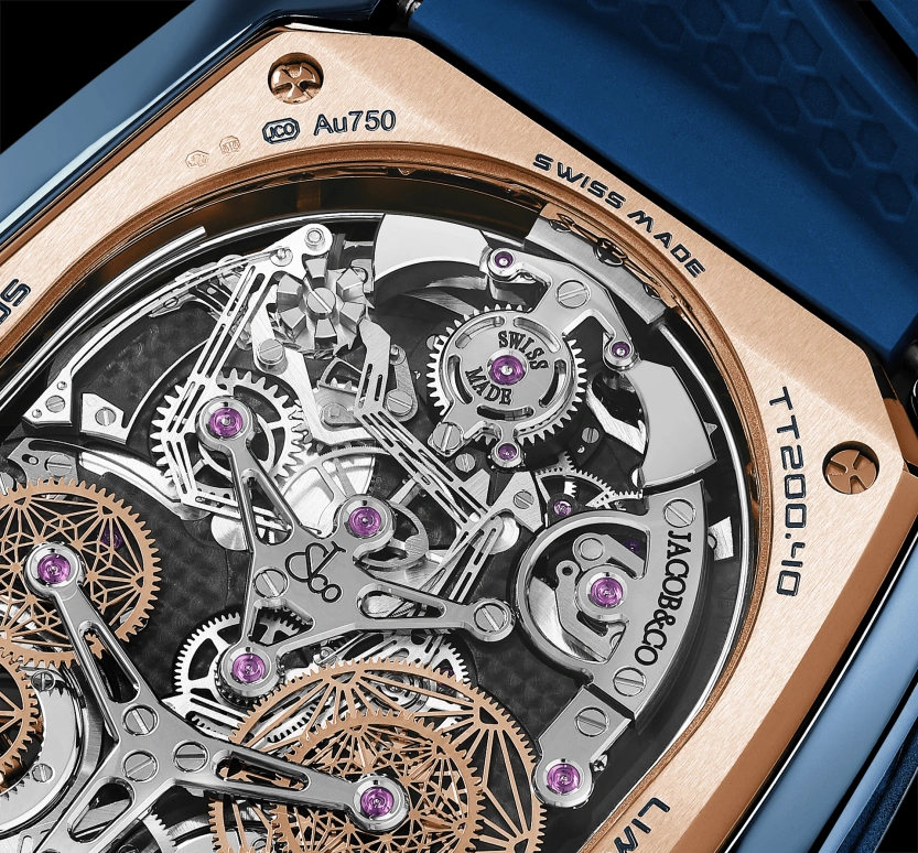 Jacob & Co.,Twin Turbo Furious 57x52mm,57x52mm,Rose Gold,Titanium,Gold,Handwound,50hours,In-house Caliber,TT200,TT200.40.BC.AC.A