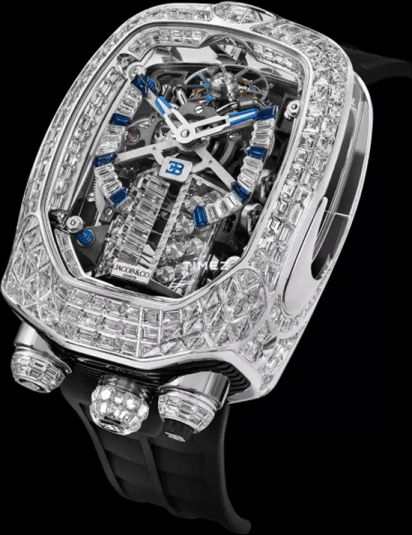 Jacob & Co.,Bugatti Chiron 55x44mm,55x44mm,White Gold,Skeleton,Handwound,Chronograph,Tourbillon,Gucci Mane,BU800,BU800.30.BD.BD.A