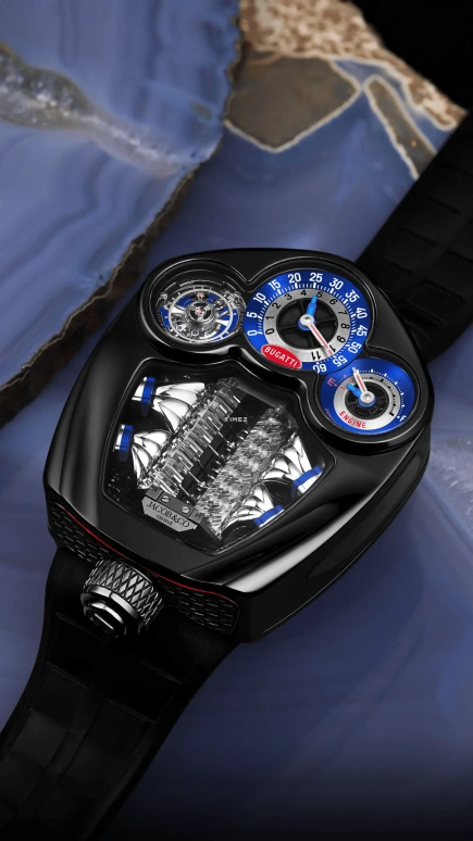Jacob & Co.,Bugatti Chiron 52x44mm,52x44mm,Titanium,Blue,Silver,Handwound,Power Reserve Indicator,Tourbillon,Jumping Minutes,Jumping Hours,48hours,In-house Caliber,JAY-Z,Jazzy,JAY Z,BU300,BU300.21.AA.AA.A