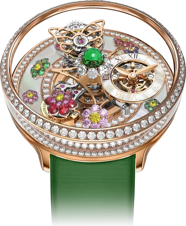 Jacob & Co.,Fleurs de Jardin 42.50mm,42.50mm,Rose Gold,White,Multi-Color,Handwound,Tourbillon,48hours,Lana Del Rey,AF922,AF922.40.RD.AA.A
