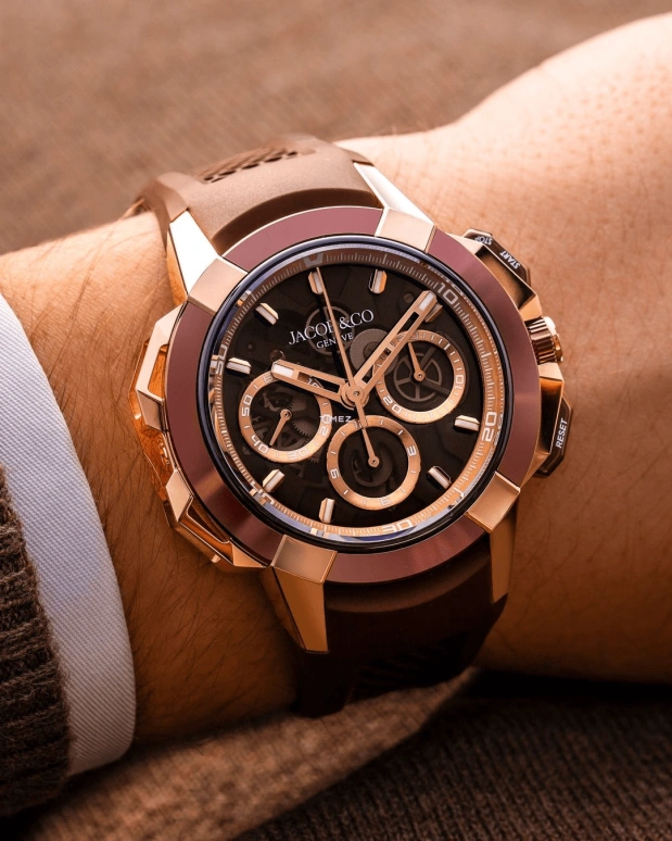 Jacob & Co.,EPIC 44mm,44mm,Rose Gold,Brown,Automatic,Chronograph,Sapphire,Crystal Glass,EC440,EC440.43.AA.AA.A