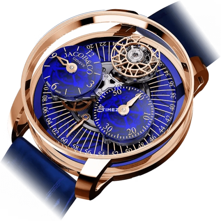 Jacob & Co.,Astronomia 43mm,43mm,Rose Gold,Sapphire,Skeleton,Blue,Handwound,Tourbillon,Sapphire,Crystal Glass,AR200,AR200.40.AA.AA.A