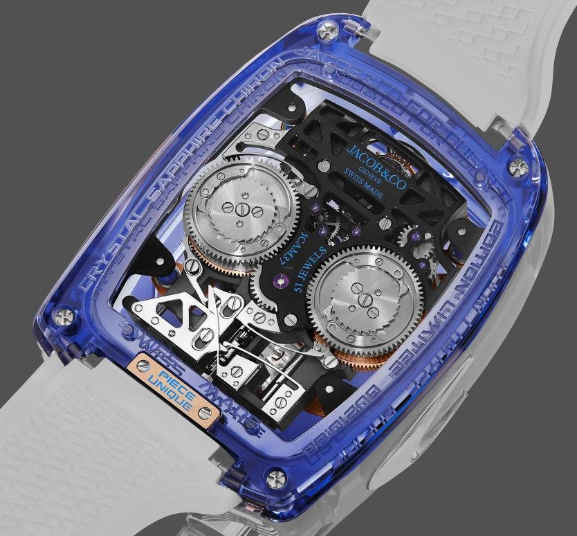 Jacob & Co.,Bugatti Chiron 57.80x44.40mm,57.80x44.40mm,Sapphire,Crystal,Silver,Black,Blue,Handwound,60hours,In-house Caliber,BU210,BU210.80.AM.UA.BBRUA