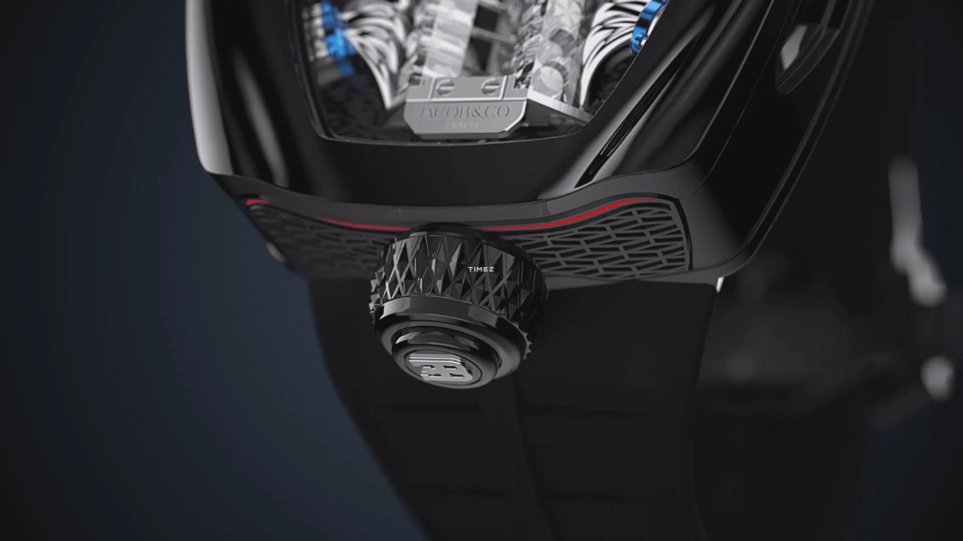 Jacob & Co.,Bugatti Chiron 52x44mm,52x44mm,Titanium,Blue,Silver,Handwound,Power Reserve Indicator,Tourbillon,Jumping Minutes,Jumping Hours,48hours,In-house Caliber,JAY-Z,Jazzy,JAY Z,BU300,BU300.21.AA.AA.A