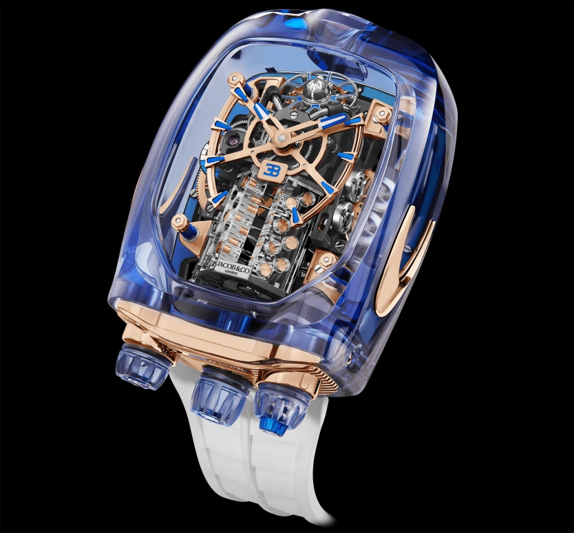 Jacob & Co.,Bugatti Chiron 57.80x44.40mm,57.80x44.40mm,Sapphire,Crystal,Silver,Black,Blue,Handwound,60hours,In-house Caliber,BU210,BU210.80.AM.UA.BBRUA