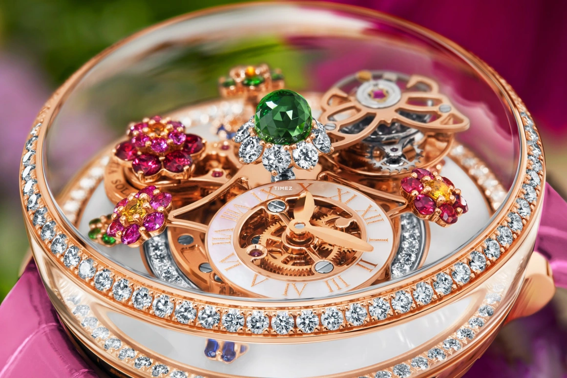 Jacob & Co.,Fleurs de Jardin 42.50mm,42.50mm,Rose Gold,White,Multi-Color,Handwound,Tourbillon,48hours,Lana Del Rey,AF922,AF922.40.RD.AA.A