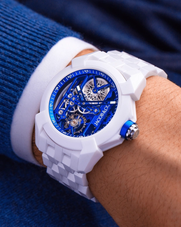 Jacob & Co.,EPIC 44mm,44mm,Ceramic,Blue,Handwound,48hours,In-house Caliber,EX115,EX115.95.AA.AA.A95AA