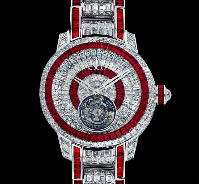 Jacob & Co.,Caviar Tourbillon 44mm,44mm,White Gold,Silver,Red,Handwound,Tourbillon,Sapphire,Crystal Glass,CV300,CV300.30.BD.DR.A 30BA