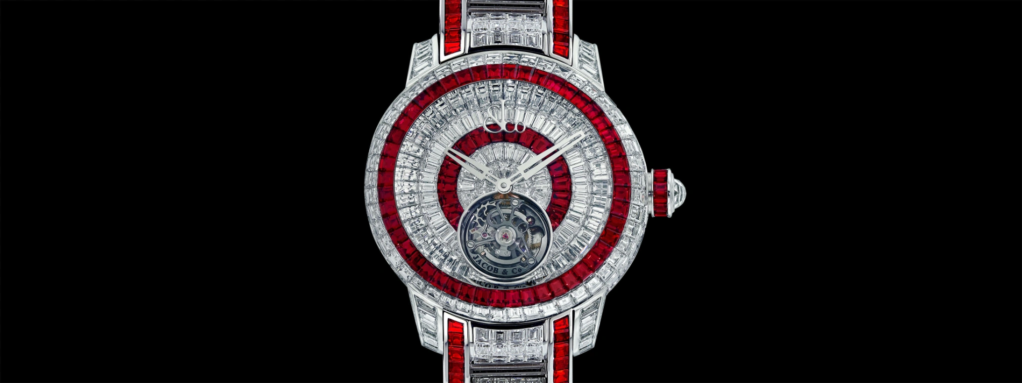 Jacob & Co.,Caviar Tourbillon 44mm,44mm,White Gold,Silver,Red,Handwound,Tourbillon,Sapphire,Crystal Glass,CV300,CV300.30.BD.DR.A 30BA