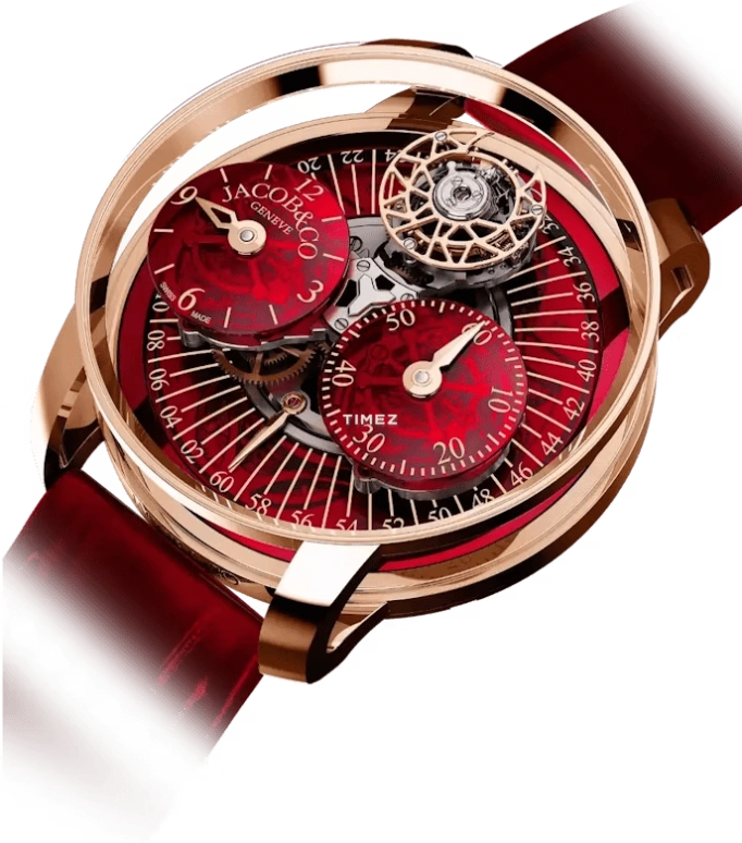 Jacob & Co.,Astronomia 43mm,43mm,Rose Gold,Sapphire,Skeleton,Red,Handwound,Tourbillon,Sapphire,Crystal Glass,AR200,AR200.40.AA.AB.A