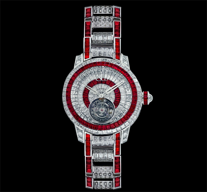 Jacob & Co.,Caviar Tourbillon 44mm,44mm,White Gold,Silver,Red,Handwound,Tourbillon,Sapphire,Crystal Glass,CV300,CV300.30.BD.DR.A 30BA