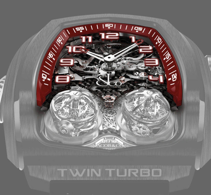 Jacob & Co.,Twin Turbo Furious 57.30x51mm,57.30x51mm,Titanium,Handwound,72hours,In-house Caliber,TT100,TT100.21.NS.NK.C