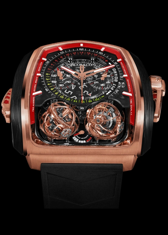 Jacob & Co.,Twin Turbo Furious 57x52mm,57x52mm,Rose Gold,Carbon,Gold,Handwound,50hours,In-house Caliber,TT200,TT200.40.NS.NK.A