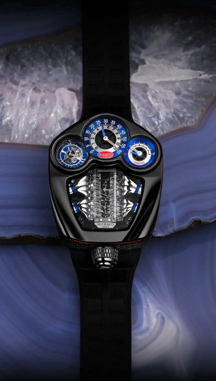 Jacob & Co.,Bugatti Chiron 52x44mm,52x44mm,Titanium,Blue,Silver,Handwound,Power Reserve Indicator,Tourbillon,Jumping Minutes,Jumping Hours,48hours,In-house Caliber,JAY-Z,Jazzy,JAY Z,BU300,BU300.21.AA.AA.A