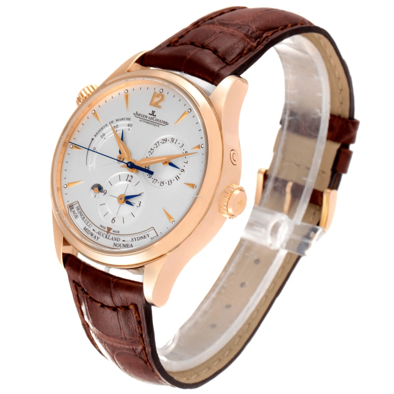 Jaeger-LeCoultre,Master 39mm,39mm,Rose Gold,Luminous,Silver,Automatic,Day,Power Reserve Indicator,Dule Time,World Time,In-house Caliber,Sapphire,Crystal Glass,Q1422421