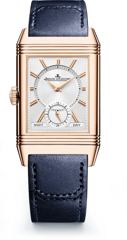 Jaeger-LeCoultre,Reverso 47x28.30mm,47x28.30mm,Pink Gold,Rose Gold,Blue,Cham Blue,Silver,Handwound,Dule Time,Day / Night Indication,Q3982590