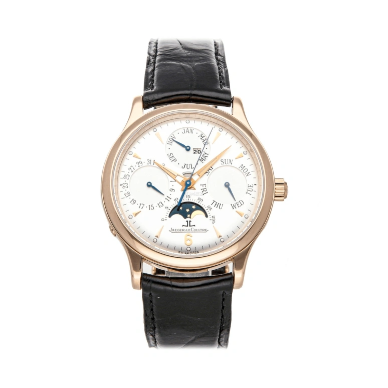 Jaeger-LeCoultre,Master 37mm,37mm,Rose Gold,Silver White,Automatic,Moonphase,Perpetual Calendar,Annual Calendar,Month,In-house Caliber,Sapphire,Crystal Glass,Q149242A