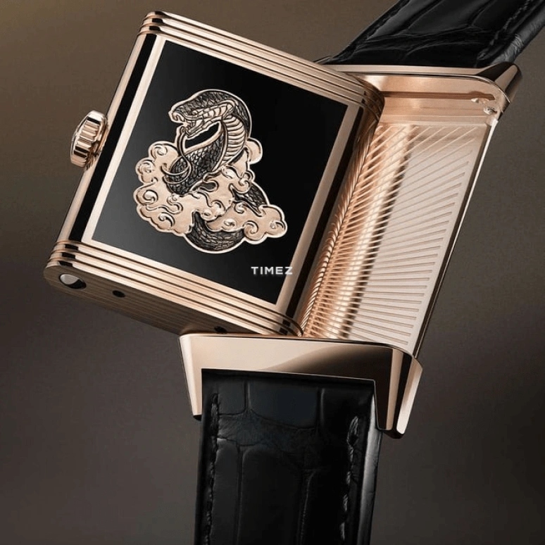 Jaeger-LeCoultre,Reverso 45.60x27.40mm,45.60x27.40mm,Rose Gold,Black,Handwound,45hours,In-house Caliber,snake,Q39324D2