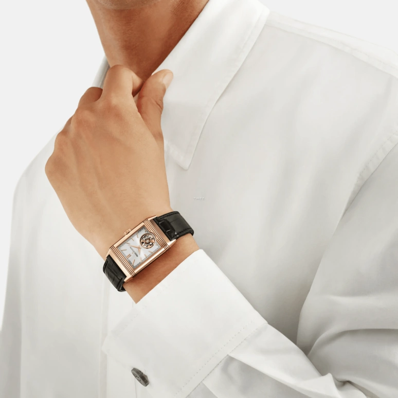 Jaeger-LeCoultre,Reverso 45.50x27.40mm,45.50x27.40mm,Rose Gold,Silver,Handwound,Dule Time,Tourbillon,Q392243J