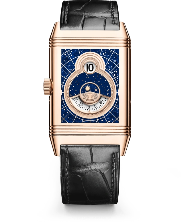 Jaeger-LeCoultre,Reverso 49.40x29.90mm,49.40x29.90mm,Pink Gold,Grey,Blue,Handwound,Moonphase,Big Date,Day / Night Indication,Q71125E1