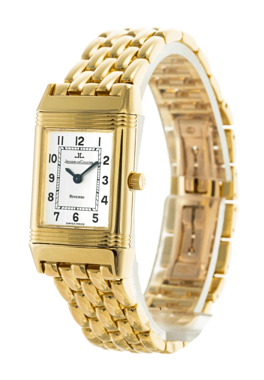 Jaeger-LeCoultre,Reverso 33.20x19.50mm,33.20x19.50mm,Yellow Gold,Black,Silver,Quartz,In-house Caliber,Sapphire,Crystal Glass,2611110