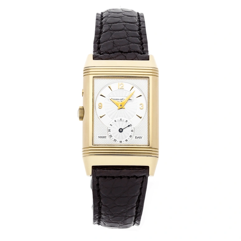 Jaeger-LeCoultre,Reverso 26x42mm,26x42mm,Yellow Gold,Silver White,Handwound,Dule Time,Sapphire,Crystal Glass,Q2711420