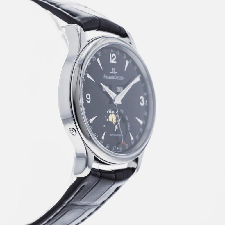 Jaeger-LeCoultre,Master 37mm,37mm,Stainless Steel,Black,Automatic,Moonphase,Annual Calendar,Date,Day,Sapphire,Crystal Glass,Round,Q143847A