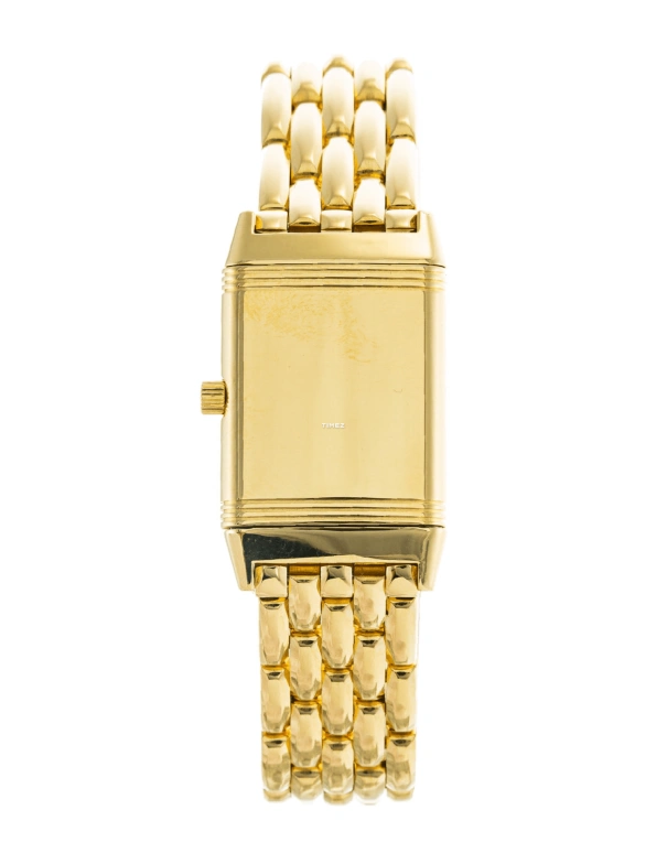 Jaeger-LeCoultre,Reverso 33.20x19.50mm,33.20x19.50mm,Yellow Gold,Black,Silver,Quartz,In-house Caliber,Sapphire,Crystal Glass,2611110