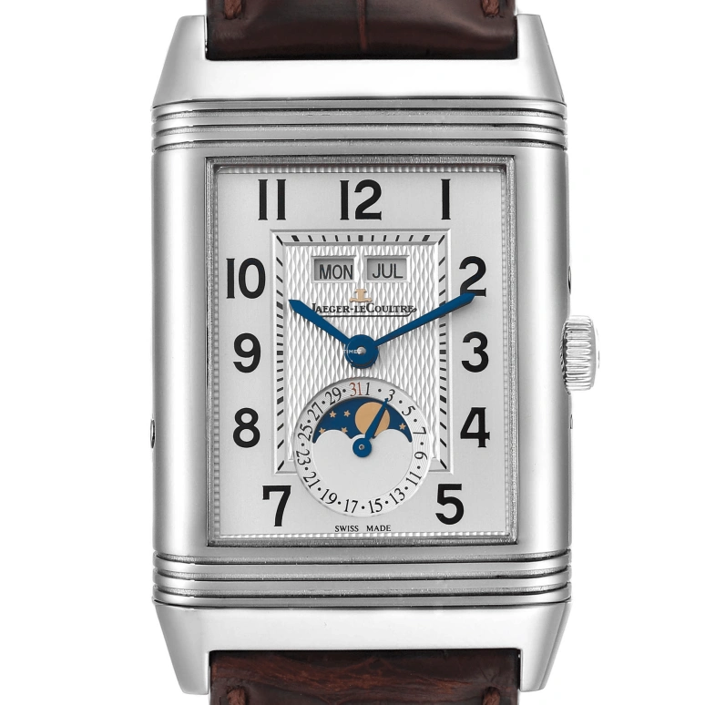 Jaeger-LeCoultre,Reverso 29.90mm,29.90mm,Stainless Steel,Silver,Handwound,Moonphase,Month,Date,Day,45hours,In-house Caliber,Q3758420