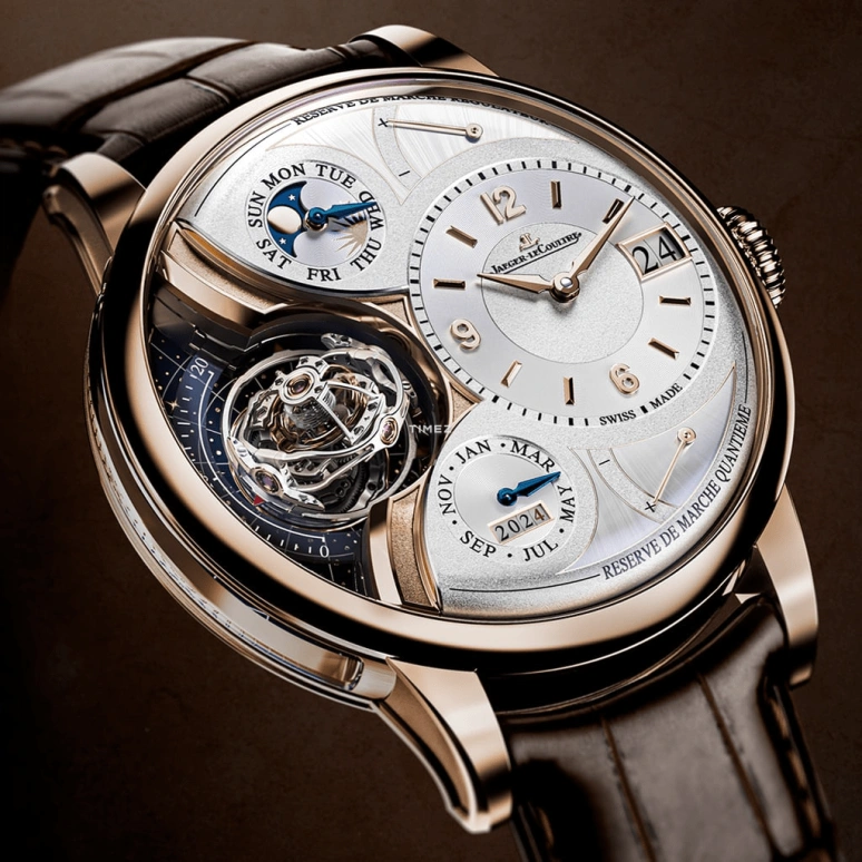 Jaeger-LeCoultre,Duomètre 34.30mm,34.30mm,Rose Gold,Grey,Handwound,Moonphase,Perpetual Calendar,Annual Calendar,Month,Sapphire,Crystal Glass,Round,Q6202420