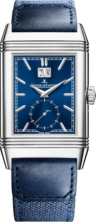 Jaeger-LeCoultre,Reverso 49.40x29.90mm,49.40x29.90mm,Stainless Steel,Blue,Silver,Handwound,World Time,Big Date,Day / Night Indication,Q714845J