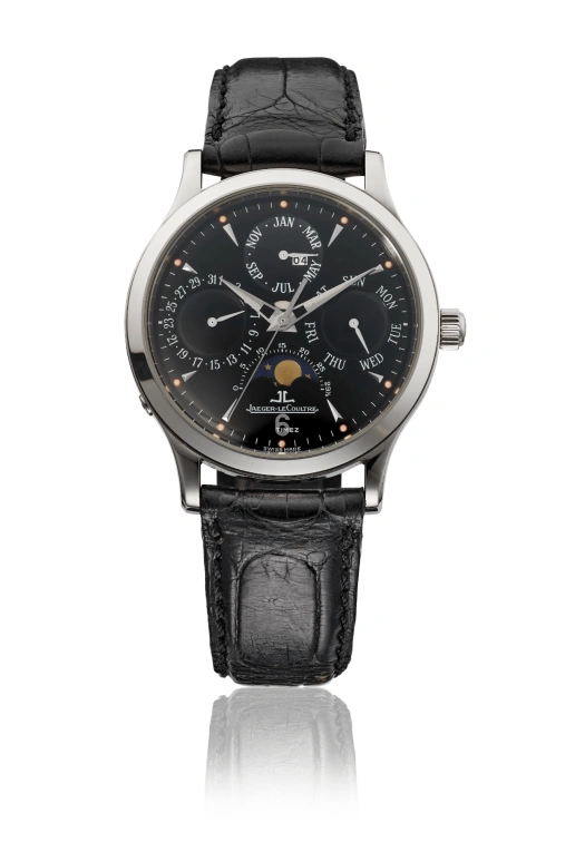 Jaeger-LeCoultre,Master 37mm,37mm,Stainless Steel,Black,Automatic,Moonphase,Perpetual Calendar,Leap Year,Annual Calendar,Round,Silver,140,140.8.80.S