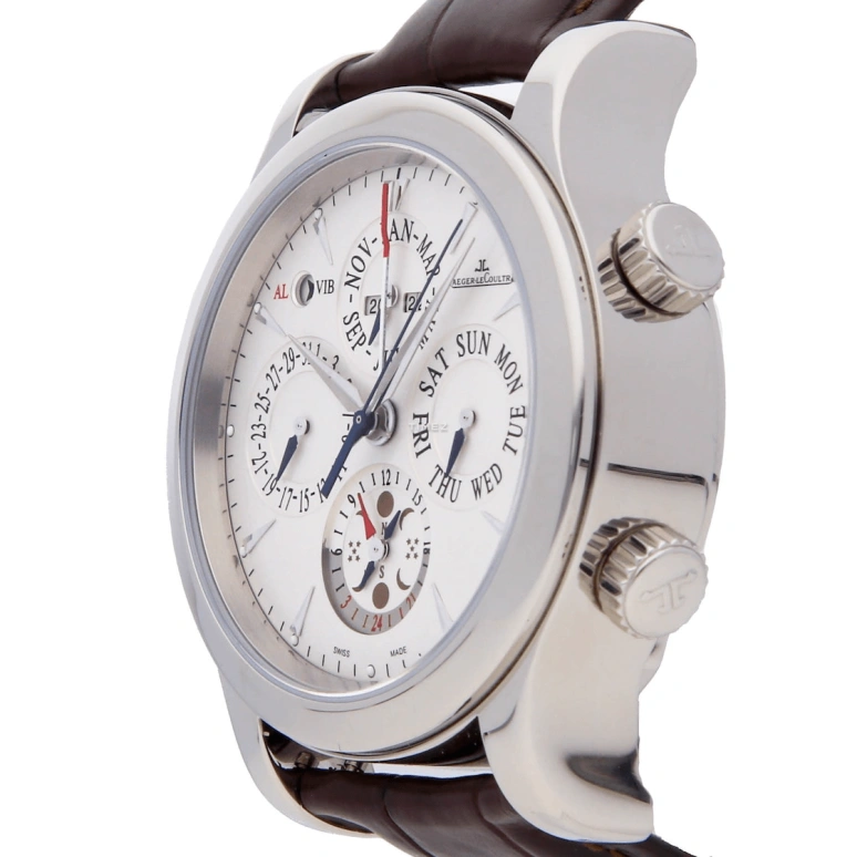 Jaeger-LeCoultre,Master 43mm,43mm,Stainless Steel,Silver,Automatic,Moonphase,Perpetual Calendar,Annual Calendar,Month,In-house Caliber,Sapphire,Crystal Glass,Q163842A