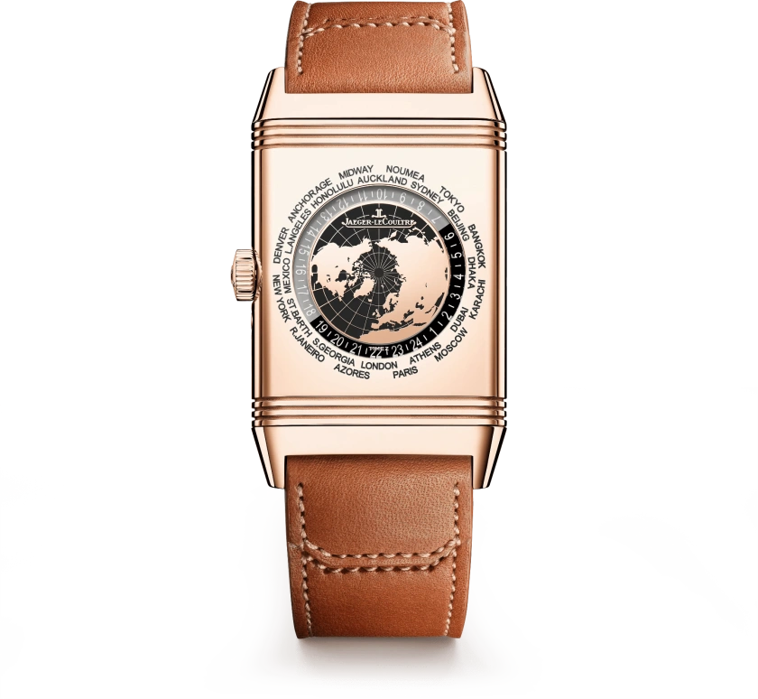 Jaeger-LeCoultre,Reverso 49.40x29.90mm,49.40x29.90mm,Pink Gold,Brown,Handwound,World Time,Big Date,Day / Night Indication,Q714256J