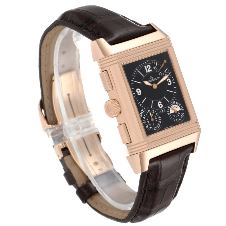 Jaeger-LeCoultre,Reverso 39mm,39mm,Rose Gold,White,Black,Handwound,Power Reserve Indicator,Dule Time,Big Date,Day / Night Indication,Sapphire,Crystal Glass,Rectangular,Q3022420