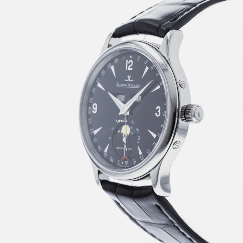 Jaeger-LeCoultre,Master 37mm,37mm,Stainless Steel,Black,Automatic,Moonphase,Annual Calendar,Date,Day,Sapphire,Crystal Glass,Round,Q143847A