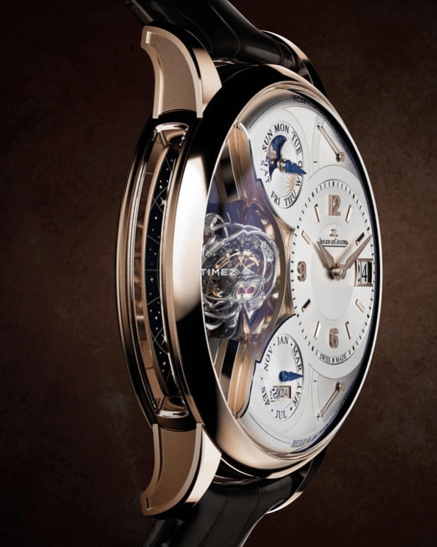 Jaeger-LeCoultre,Duomètre 34.30mm,34.30mm,Rose Gold,Grey,Handwound,Moonphase,Perpetual Calendar,Annual Calendar,Month,Sapphire,Crystal Glass,Round,Q6202420