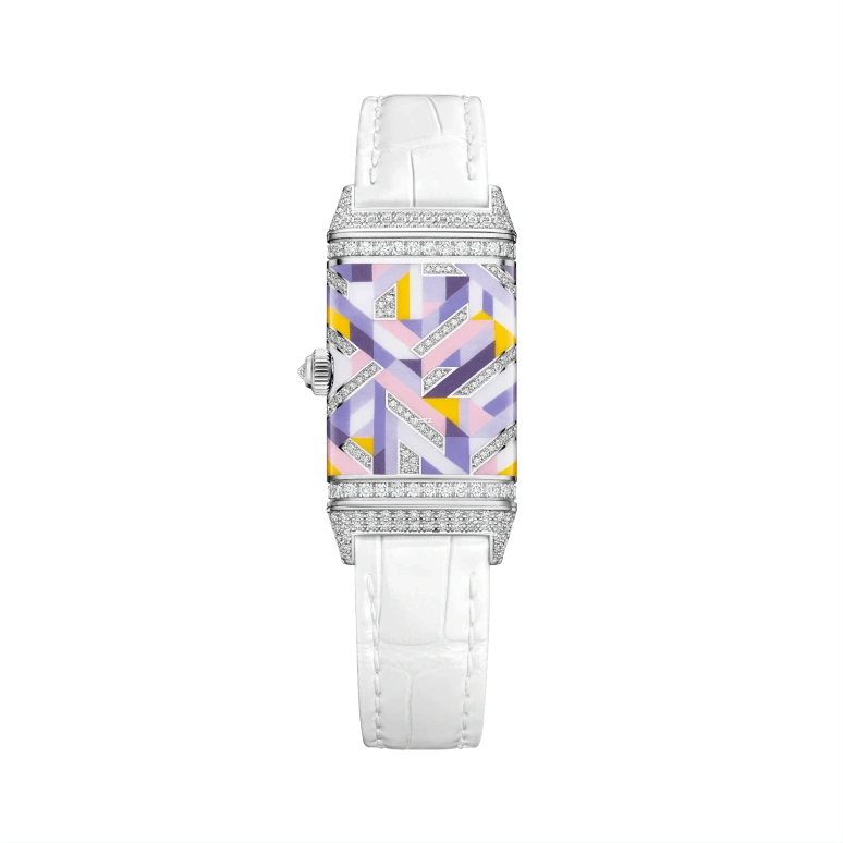 Jaeger-LeCoultre,Reverso 40x20mm,40x20mm,White Gold,White,Multi-Color,Handwound,In-house Caliber,Sapphire,Crystal Glass,Q3293433