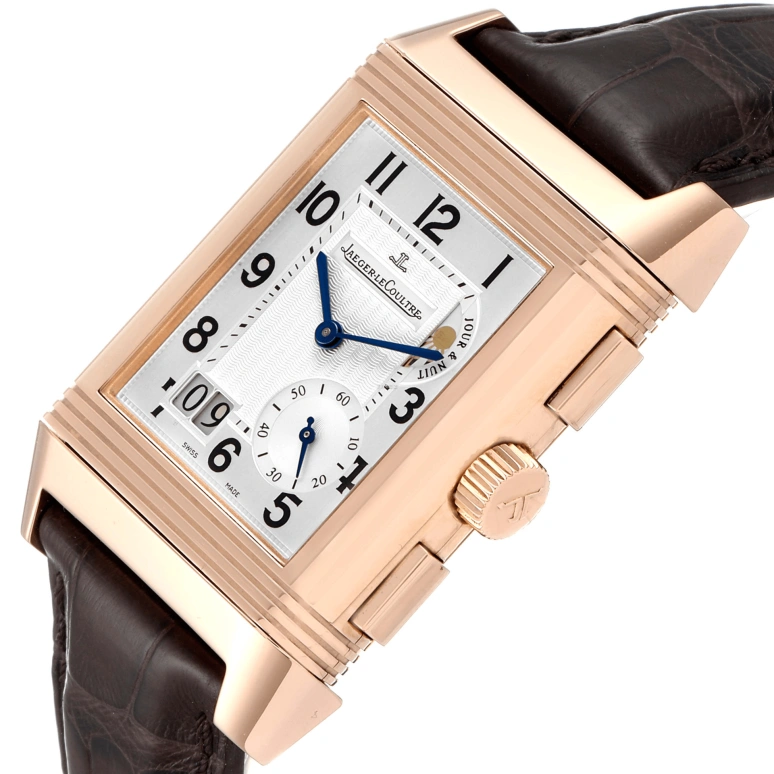 Jaeger-LeCoultre,Reverso 39mm,39mm,Rose Gold,White,Black,Handwound,Power Reserve Indicator,Dule Time,Big Date,Day / Night Indication,Sapphire,Crystal Glass,Rectangular,Q3022420