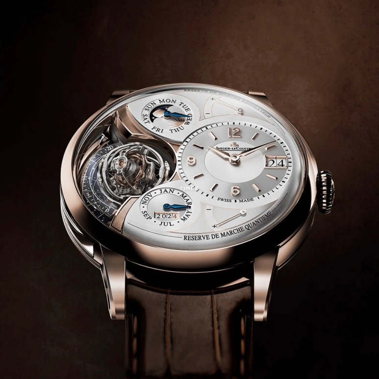 Jaeger-LeCoultre,Duomètre 34.30mm,34.30mm,Rose Gold,Grey,Handwound,Moonphase,Perpetual Calendar,Annual Calendar,Month,Sapphire,Crystal Glass,Round,Q6202420