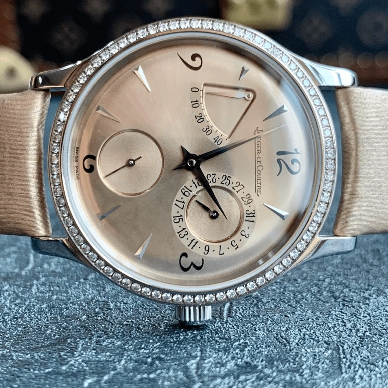 Jaeger-LeCoultre,Master 37mm,37mm,Stainless Steel,Beige,Yellow,Automatic,Day,Power Reserve Indicator,Q1488403