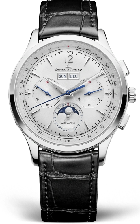 Jaeger-LeCoultre,Master 40mm,40mm,Stainless Steel,Silver,Automatic,Chronograph,Moonphase,Month,Date,65hours,In-house Caliber,Q4138431
