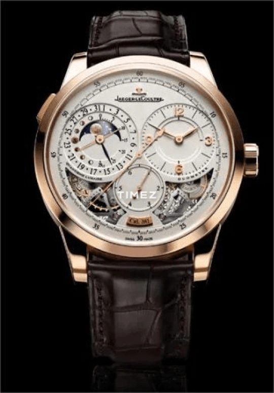 Jaeger-LeCoultre,Duomètre 42mm,42mm,Yellow Gold,White,Handwound,Moonphase,Day,Power Reserve Indicator,Year Indicator,50hours,In-house Caliber,Q6041420