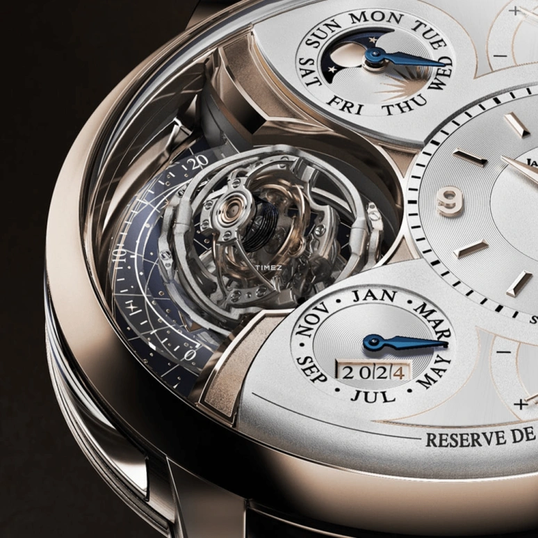 Jaeger-LeCoultre,Duomètre 34.30mm,34.30mm,Rose Gold,Grey,Handwound,Moonphase,Perpetual Calendar,Annual Calendar,Month,Sapphire,Crystal Glass,Round,Q6202420
