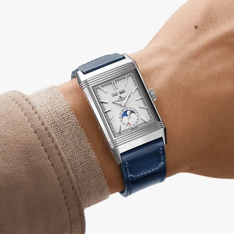 Jaeger-LeCoultre,Reverso 49.40x29.90mm,49.40x29.90mm,Stainless Steel,Silver,Handwound,Moonphase,Month,Date,Day,In-house Caliber,Sapphire,Crystal Glass,Q3918420